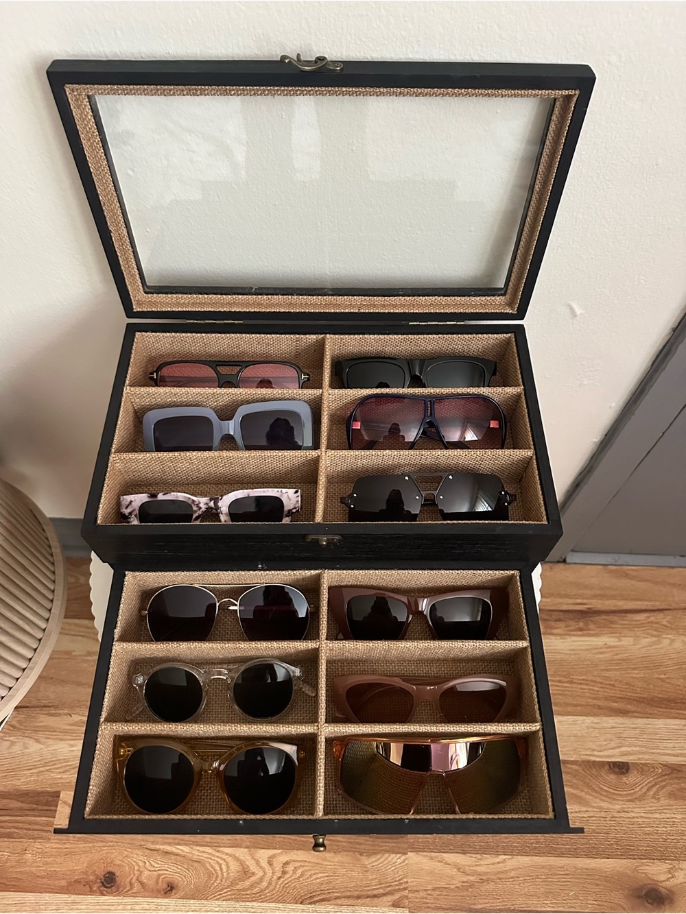 Deluxe Black Sunglass Organizer Case - 12 pairs of sunglasses INCLUDED